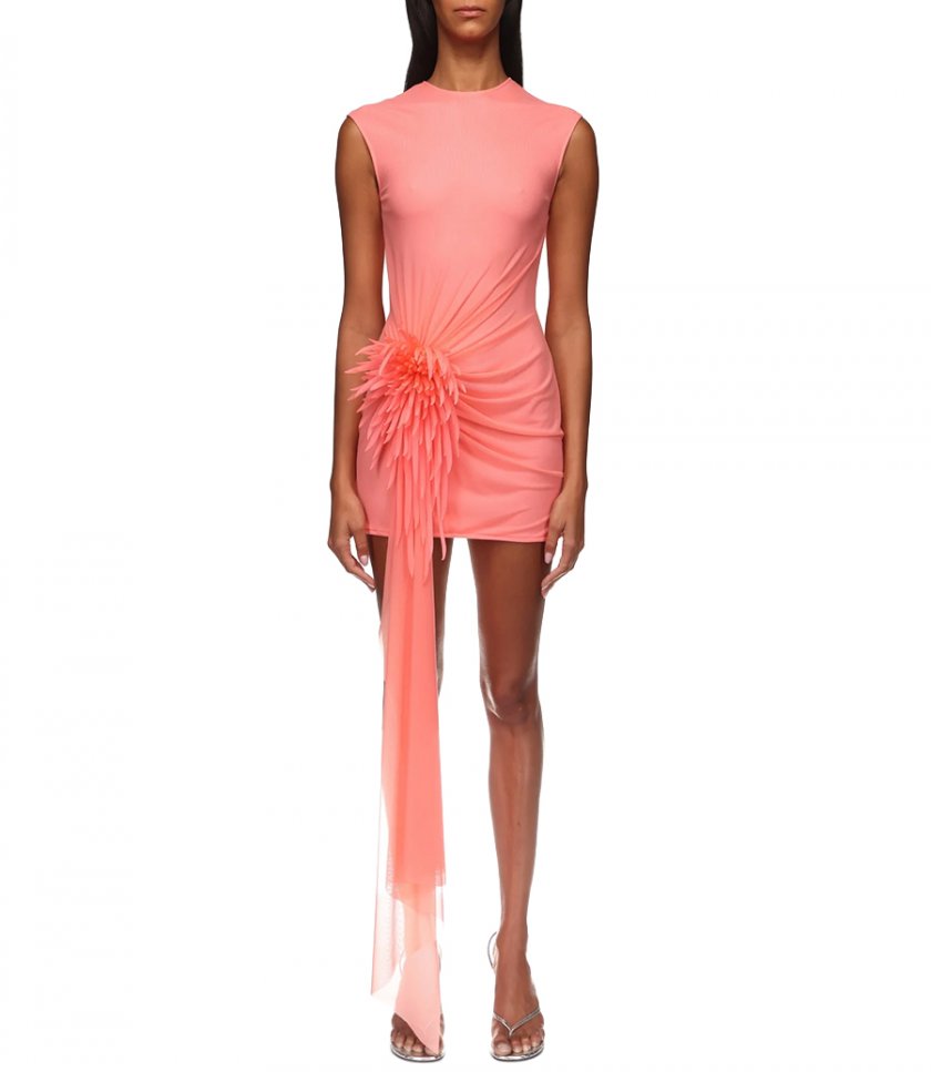 CACTUS DAHLIA EMBROIDERED DRAPED DRESS