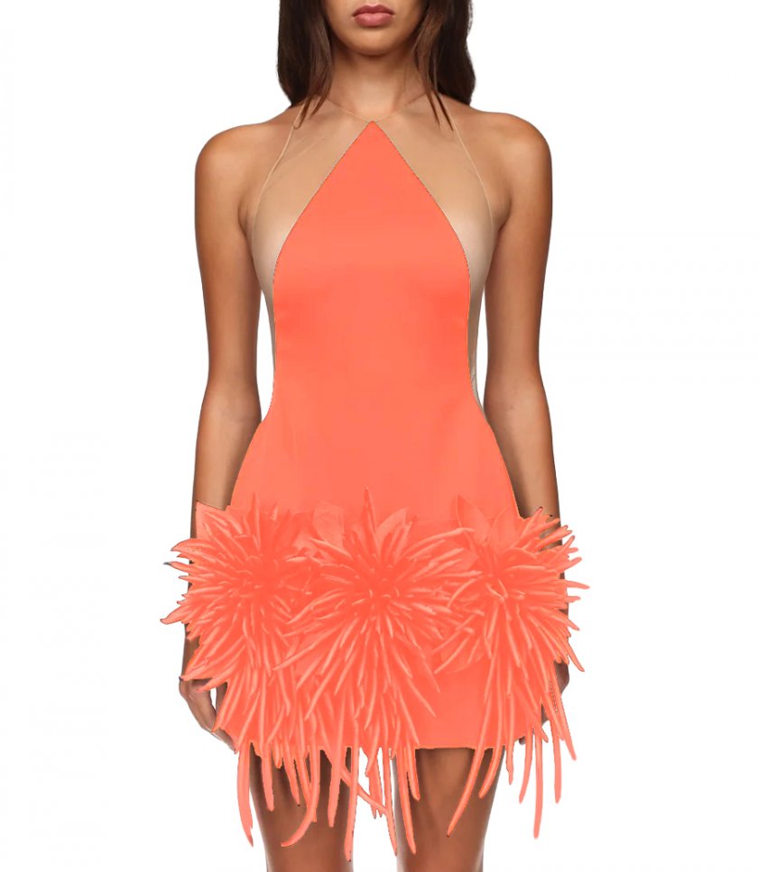 CACTUS DAHLIA DETAILED HALTER MINI DRESS