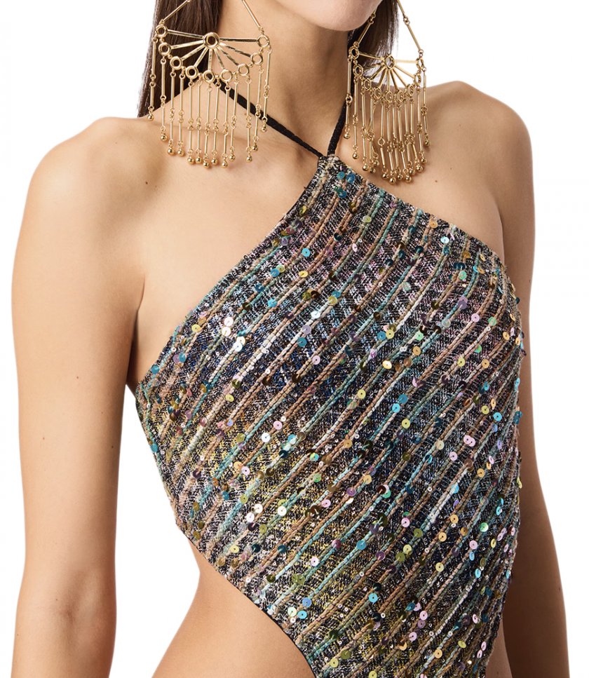 SEQUINED HALTERNECK NECKLINE TRIKINI