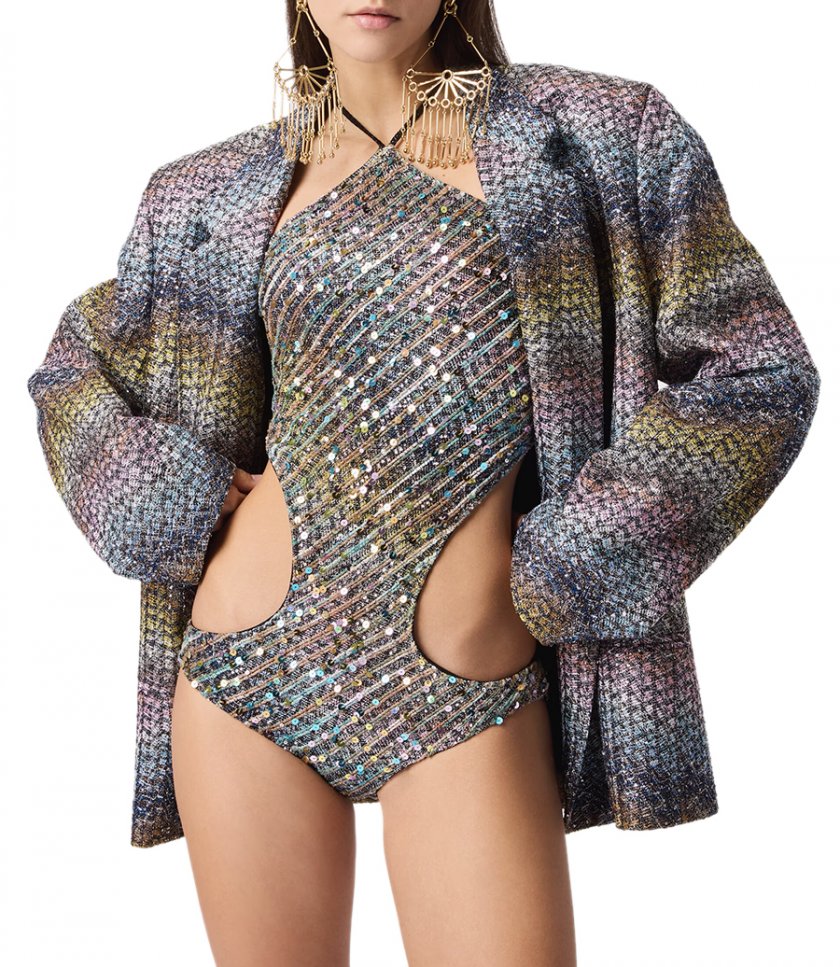 SEQUINED HALTERNECK NECKLINE TRIKINI