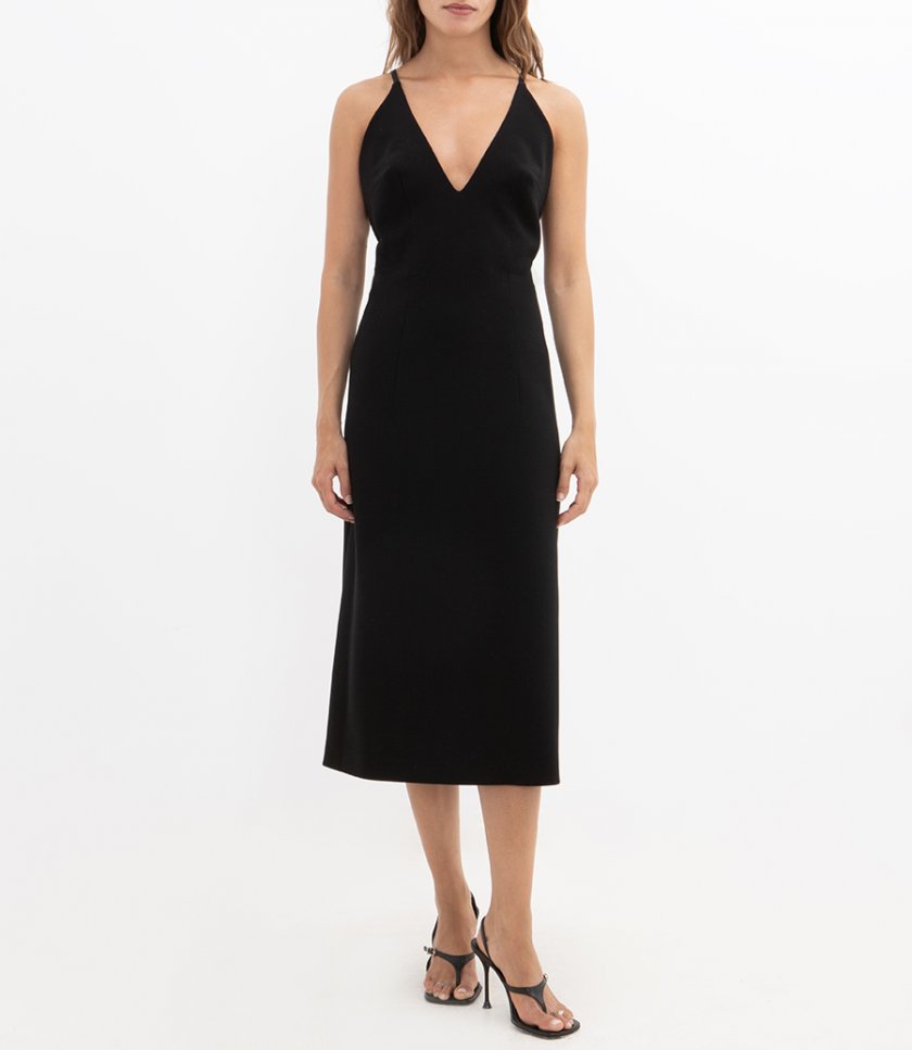 DEEP V NECKLINE MIDI DRESS