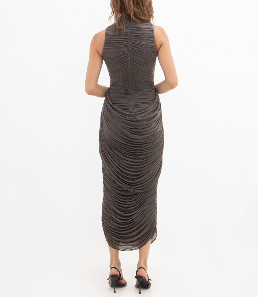 HIGH NECK DRAPED MIDI DRESS
