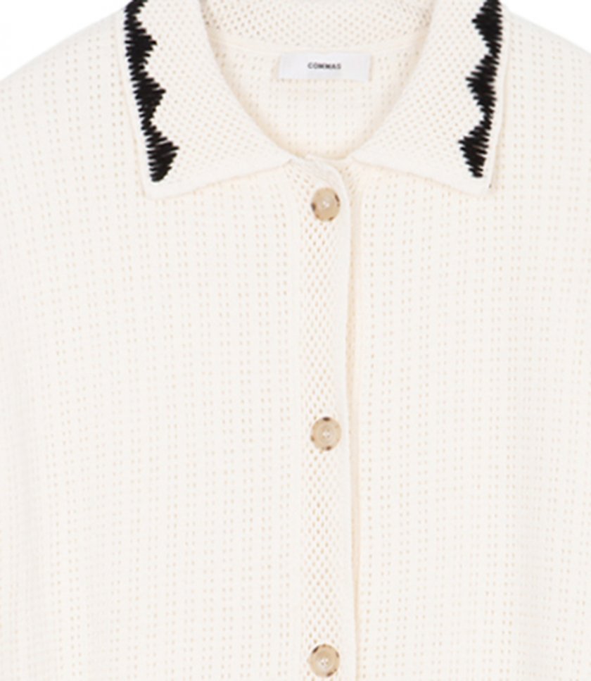EMBROIDERED CROCHET COLLAR POLO
