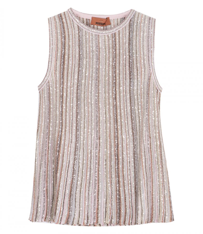 TANKS - SEQUINED SLEEVELESS RIBBED TOP