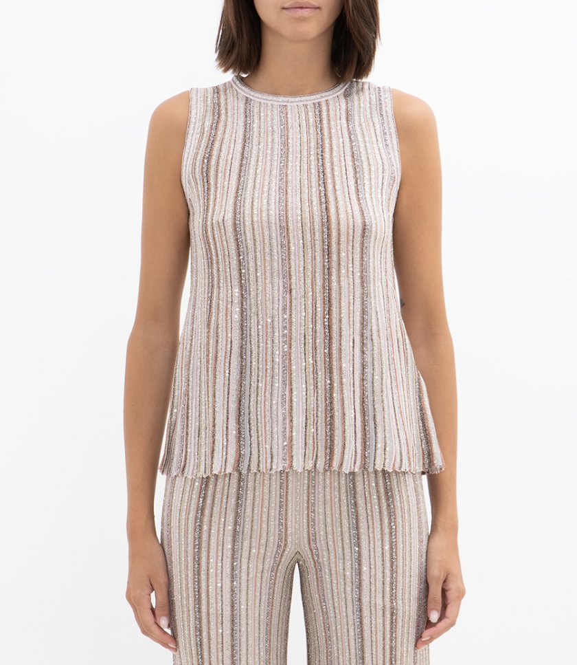 SEQUINED SLEEVELESS RIBBED TOP