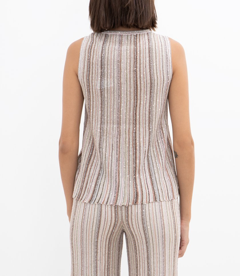 SEQUINED SLEEVELESS RIBBED TOP