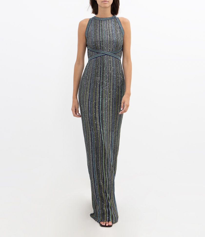 SEQUINED LONG STRIPED DRESS