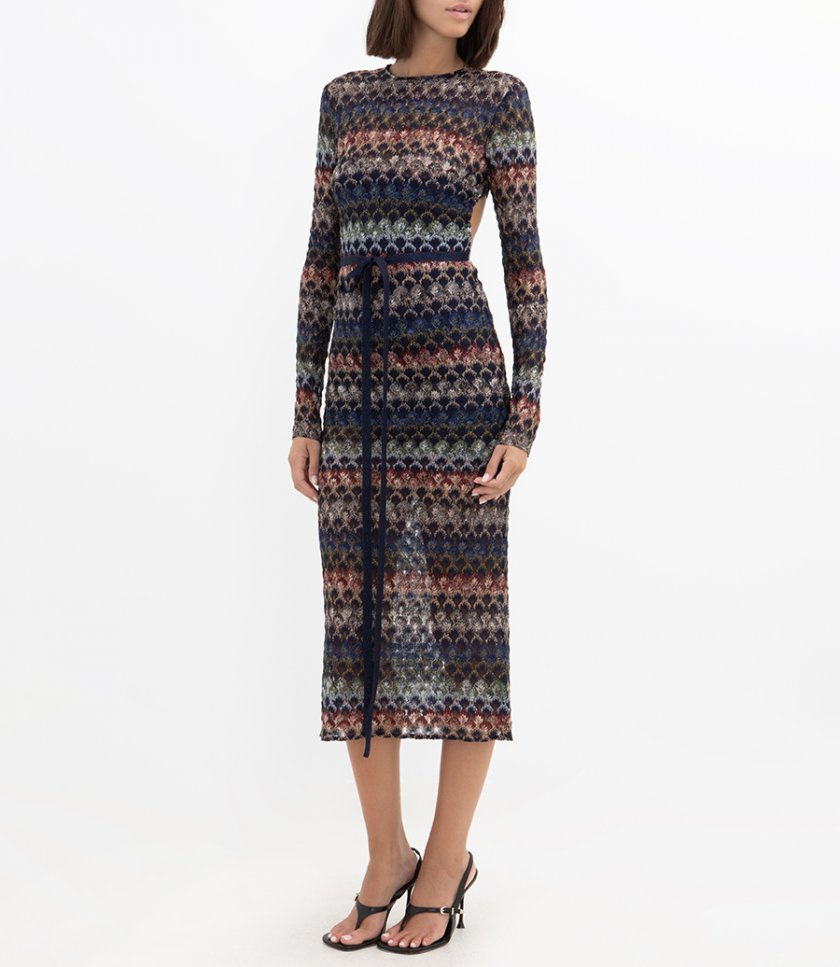 STRIPED MIDI DRESS