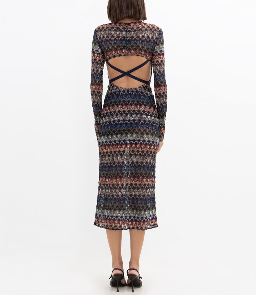 STRIPED MIDI DRESS
