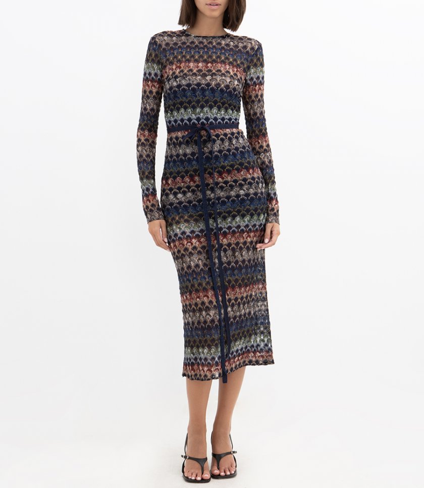 STRIPED MIDI DRESS