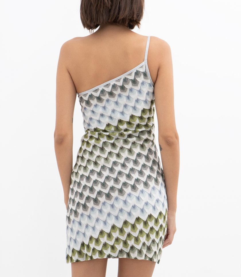ONE SHOULDER VISCOSE LAME MINI DRESS