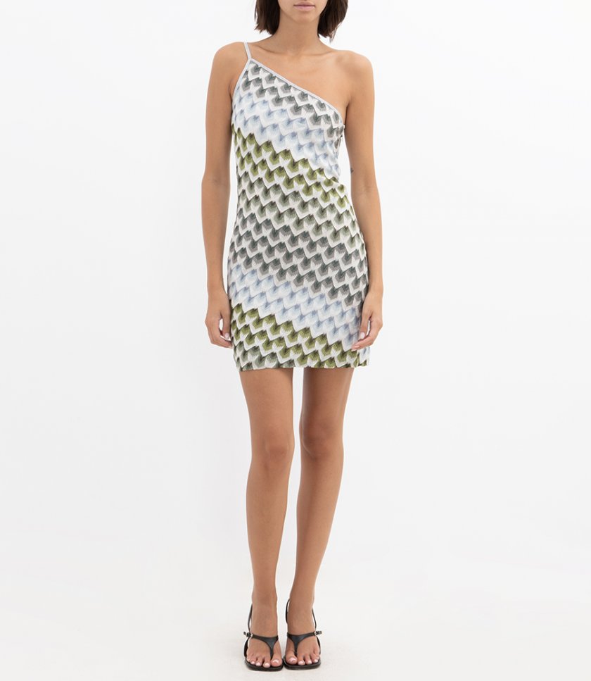 ONE SHOULDER VISCOSE LAME MINI DRESS