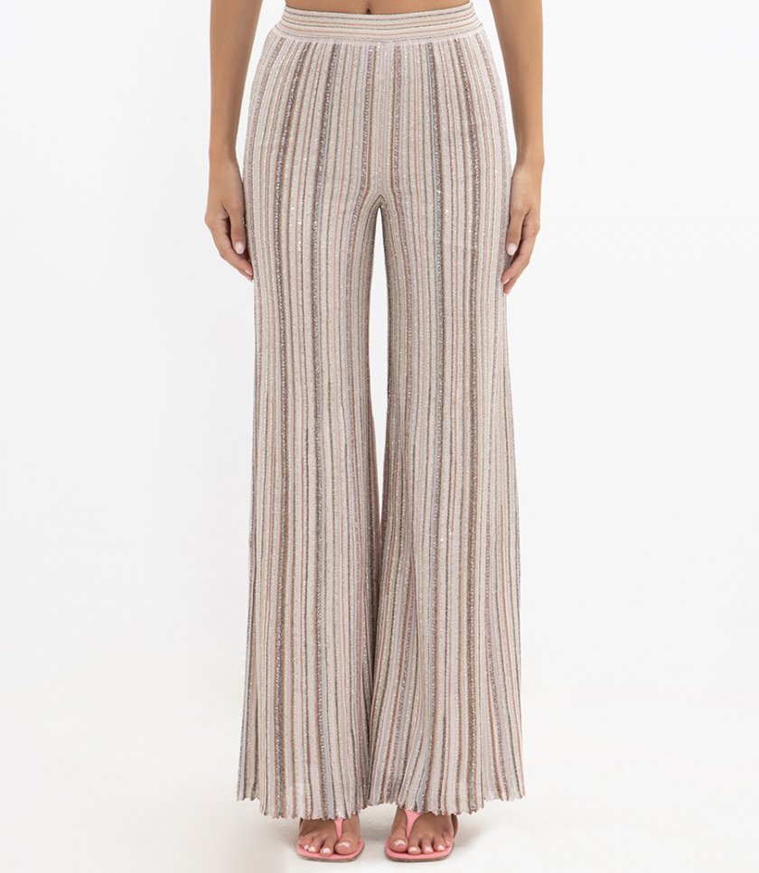 SEQUINED RIBBED PALAZZO TROUSERS