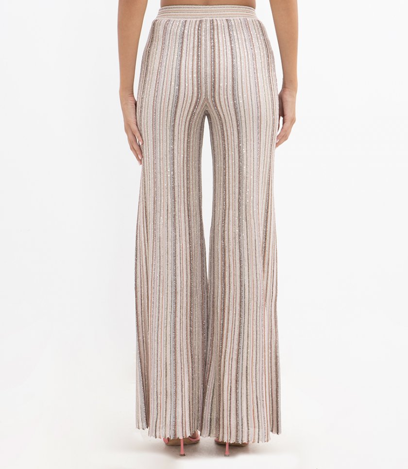 SEQUINED RIBBED PALAZZO TROUSERS