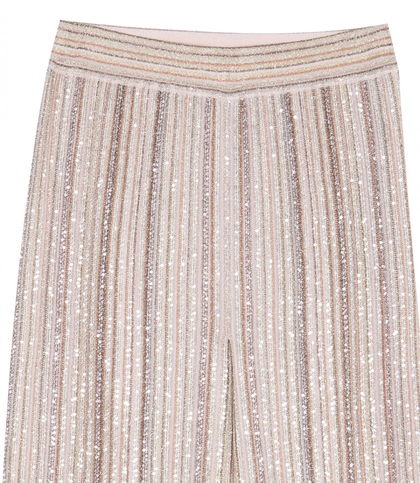 SEQUINED RIBBED PALAZZO TROUSERS