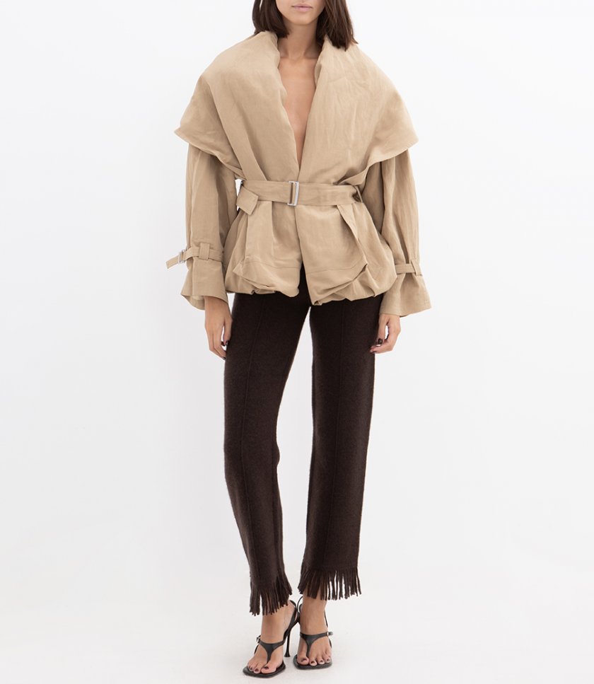 JUST IN - BALLON SLEEVE BELTED JACKET