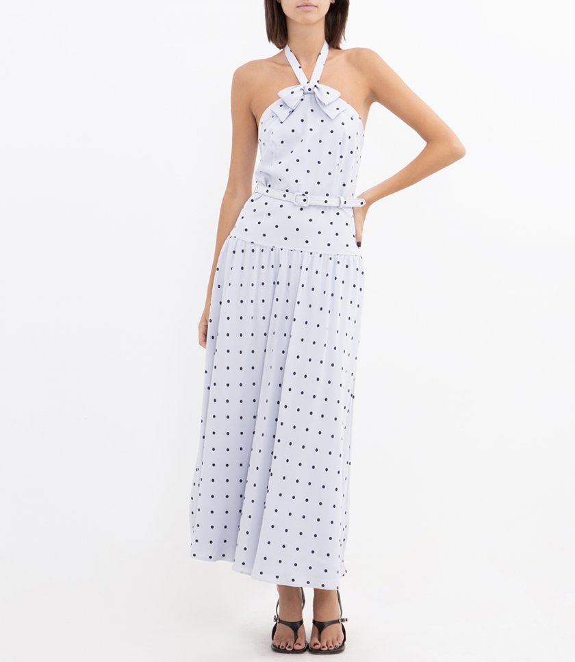 JUST IN - POLKA-DOT HALTERNECK MIDI DRESS
