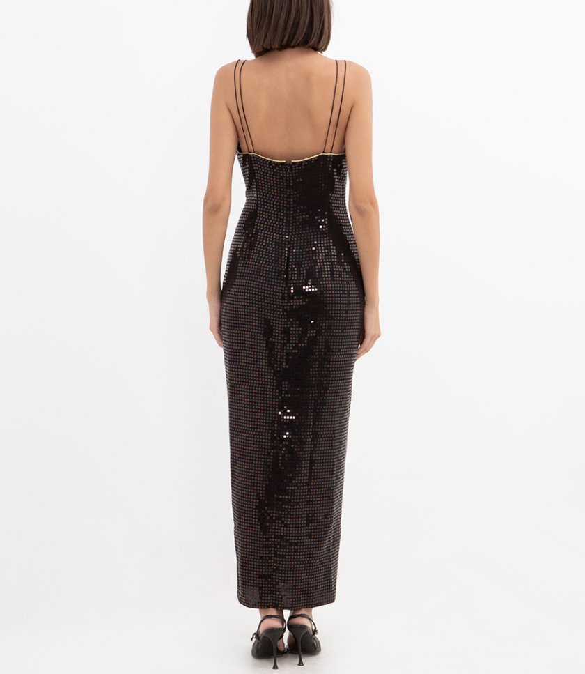 SEQUIN-EMBROIDERED SILK SLIP DRESS