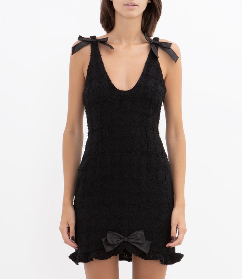 CHECK TWEED BOUCLE MINI DRESSCHECK TWEED BOUCLE MINI DRESS WITH DEEP NECKLINE
