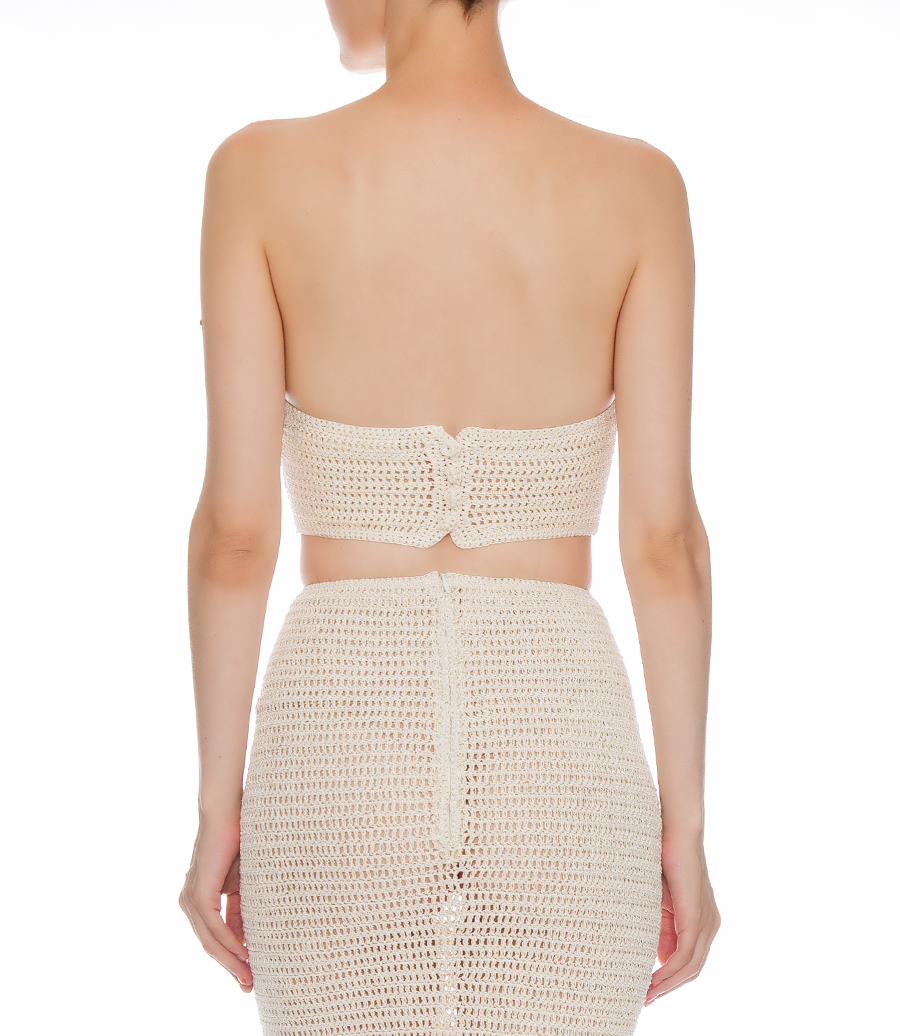 STRAPLESS CROCHET FLOWER APPLIQUE BRA
