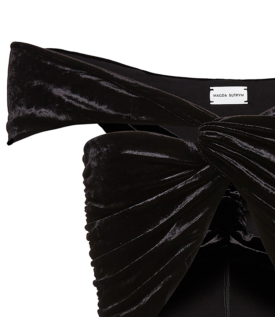 TWISTED OFF SHOULDER VELVET CROP TOP