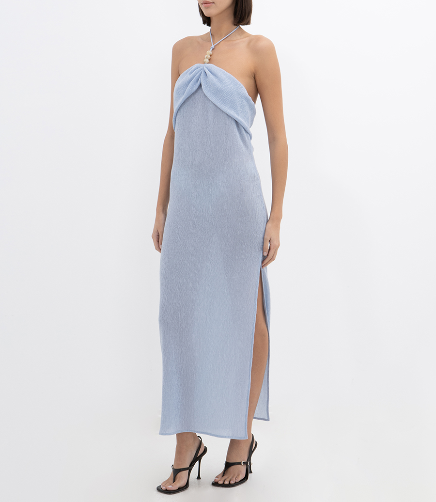 DRAPED NECKLINE LONG DRESS