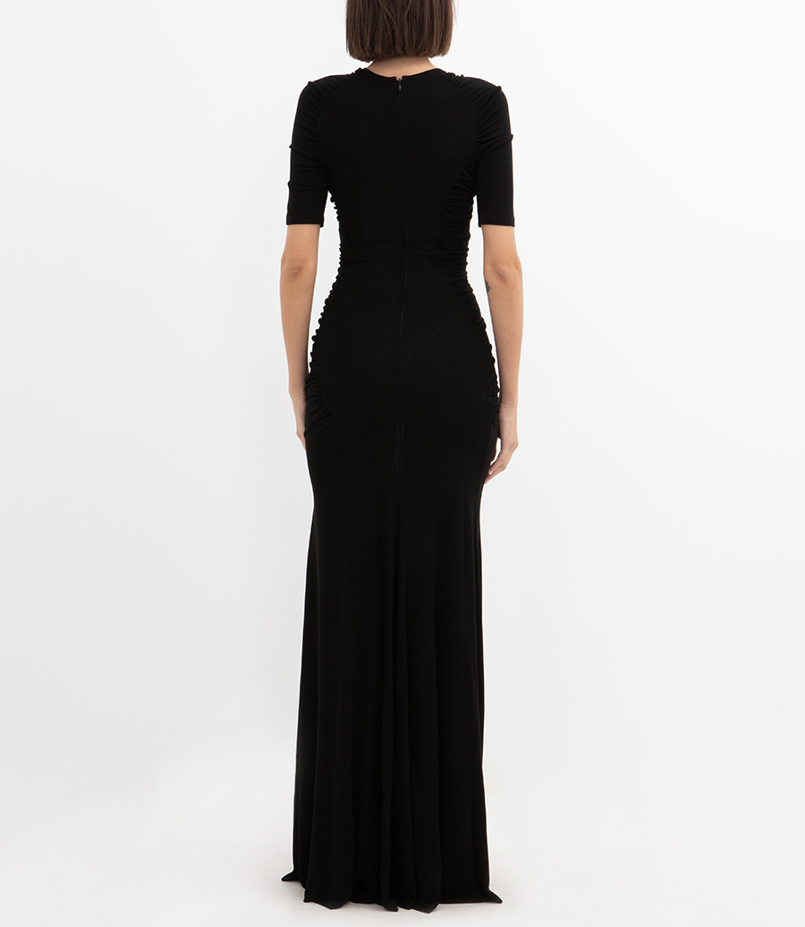 SHORT SLEEVE GATHERED GOWN