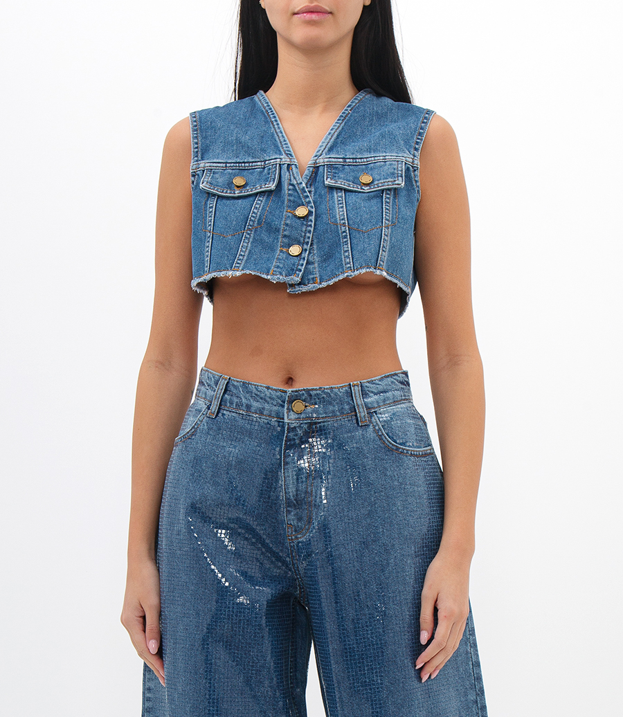 DENIM CROPPED GILET