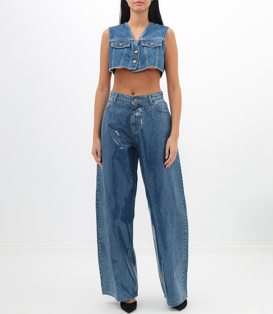 OVERSIZED DENIM TROUSERS WITH SEQUINS