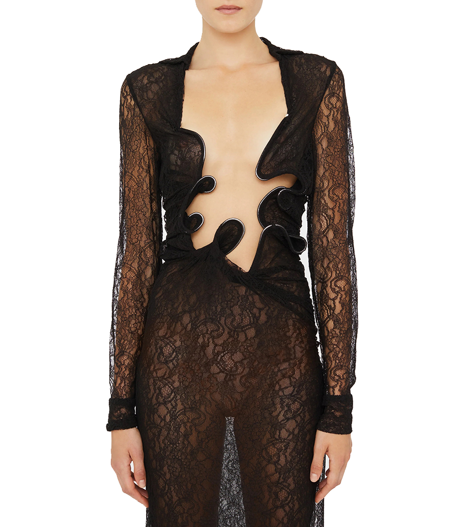 LACE VENUS PLUNGE SHIRT DRESS