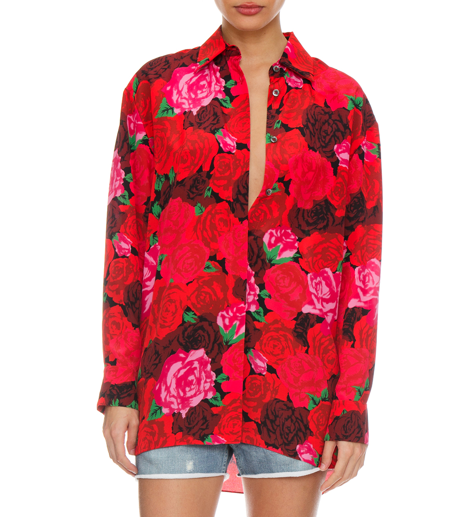OVERSIZED SILK BUTTON DOWN SHIRT IN RED 