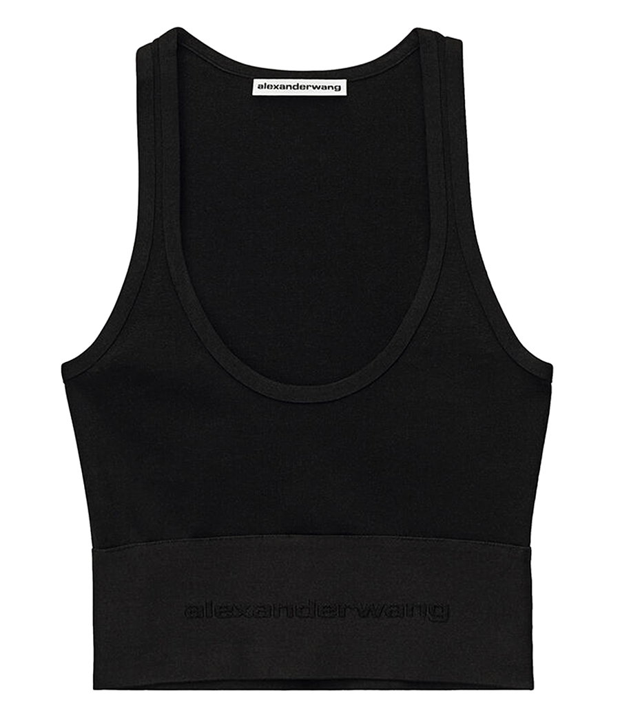 ALEXANDER WANG - LOGO ELASTIC SCOOPNECK BRA TOP