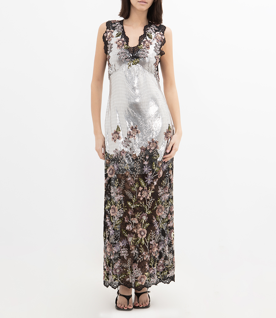 FLORAL EMBROIDERED SLEEVELESS DRESS