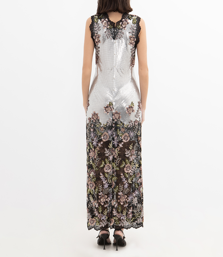 FLORAL EMBROIDERED SLEEVELESS DRESS