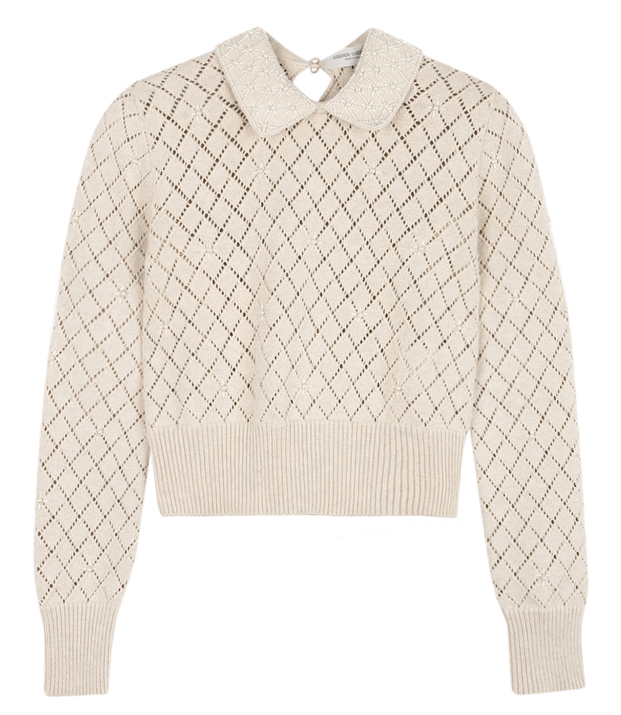 GOLDEN GOOSE  - PANAMA-COLORED OPENWORK COTTON CROPPED SWEATER
