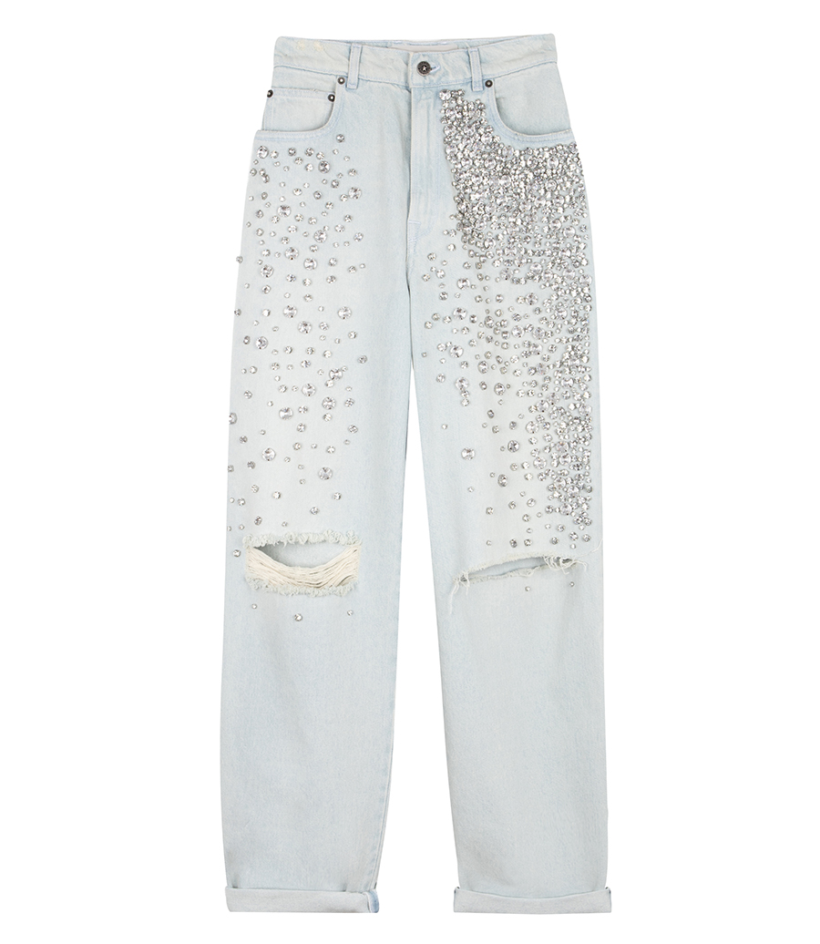 GOLDEN GOOSE  - WOMEN'S BLEACHED JEANS WITH CABOCHON CRYSTALS