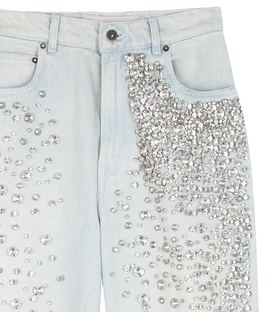 WOMEN'S BLEACHED JEANS WITH CABOCHON CRYSTALS