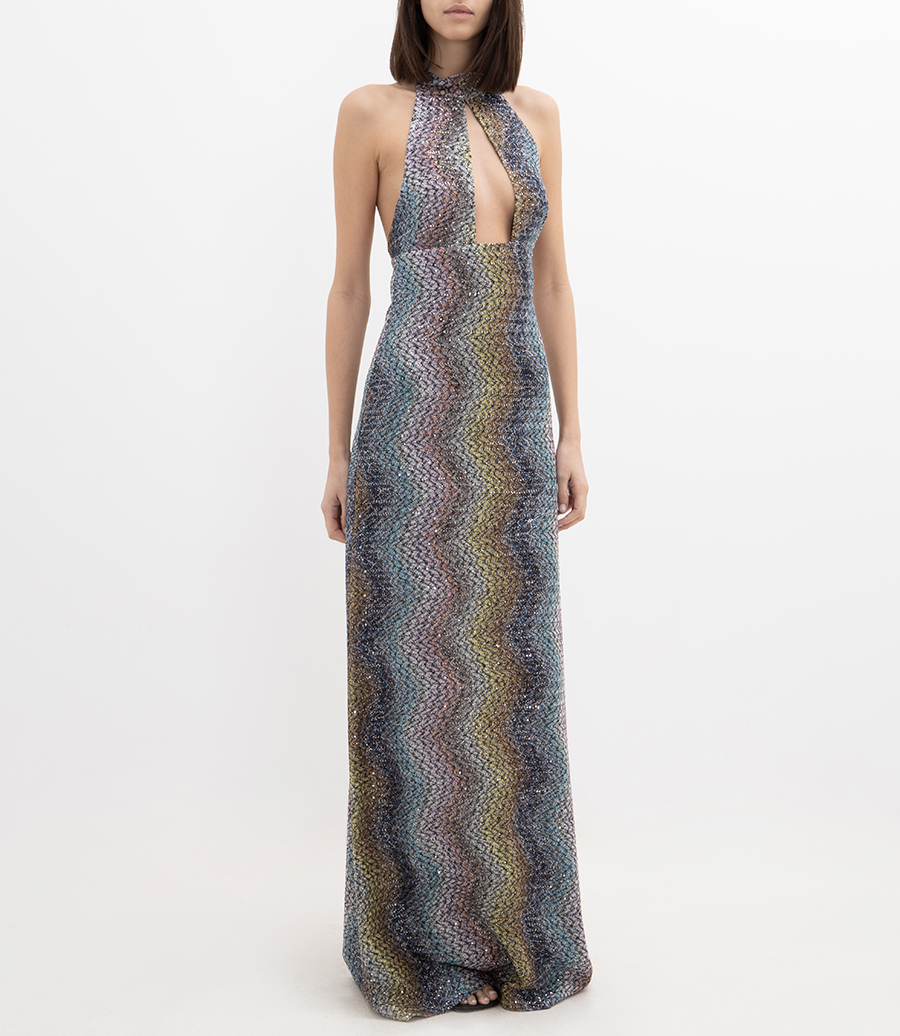 ZIGZAG PRINT SLEEVELESS LONG DRESS