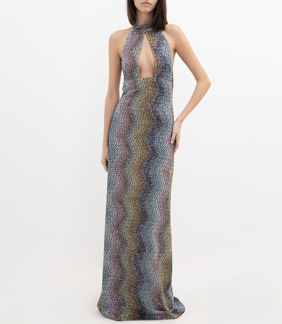 ZIGZAG PRINT SLEEVELESS LONG DRESS