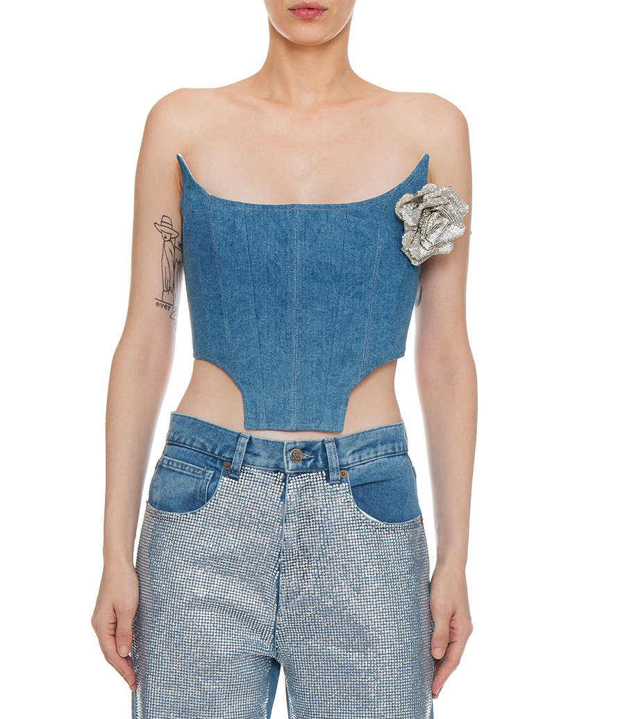 FIREFLY CORSET IN  DENIM WITH CRYSTALS PIN