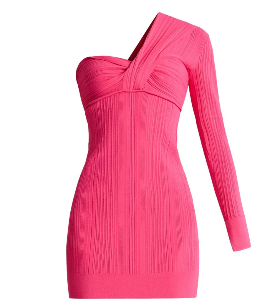 HERVE LEGER - VARIEGATED RIB DRAPED ASYMMETRICAL MINI DRESS