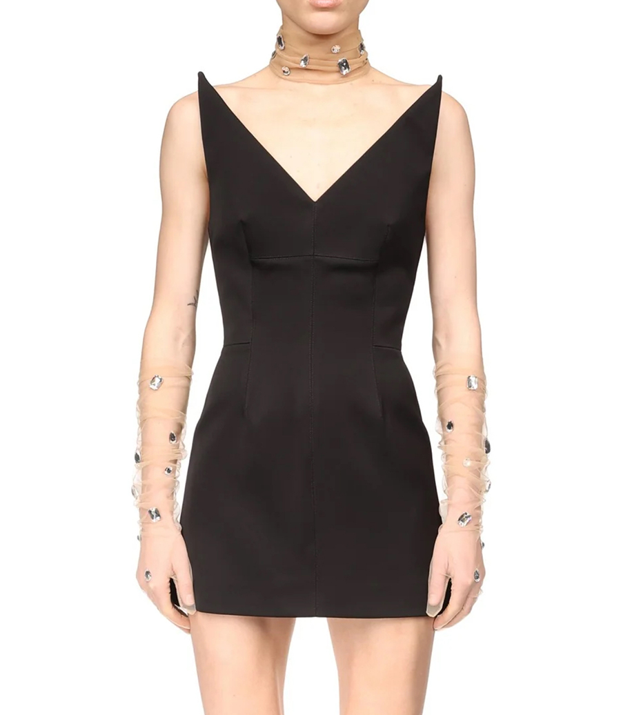 STRUCTURED V NECK MINI DRESS