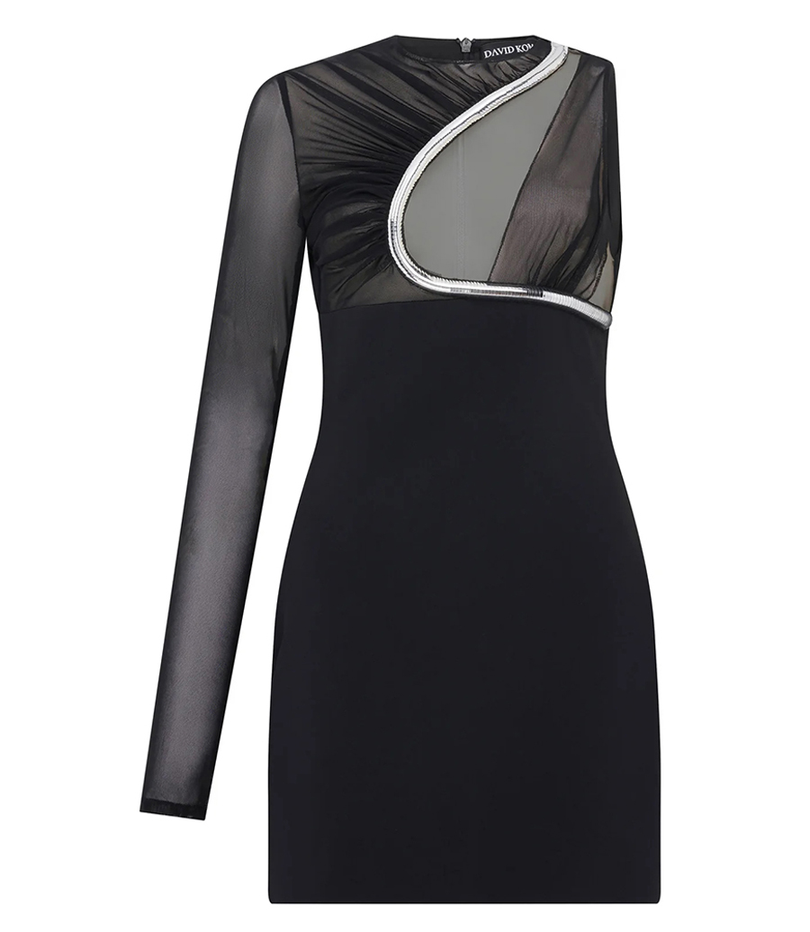 DAVID KOMA - METALLIC TUBE TRIM ASYMMETRIC MINI DRESS