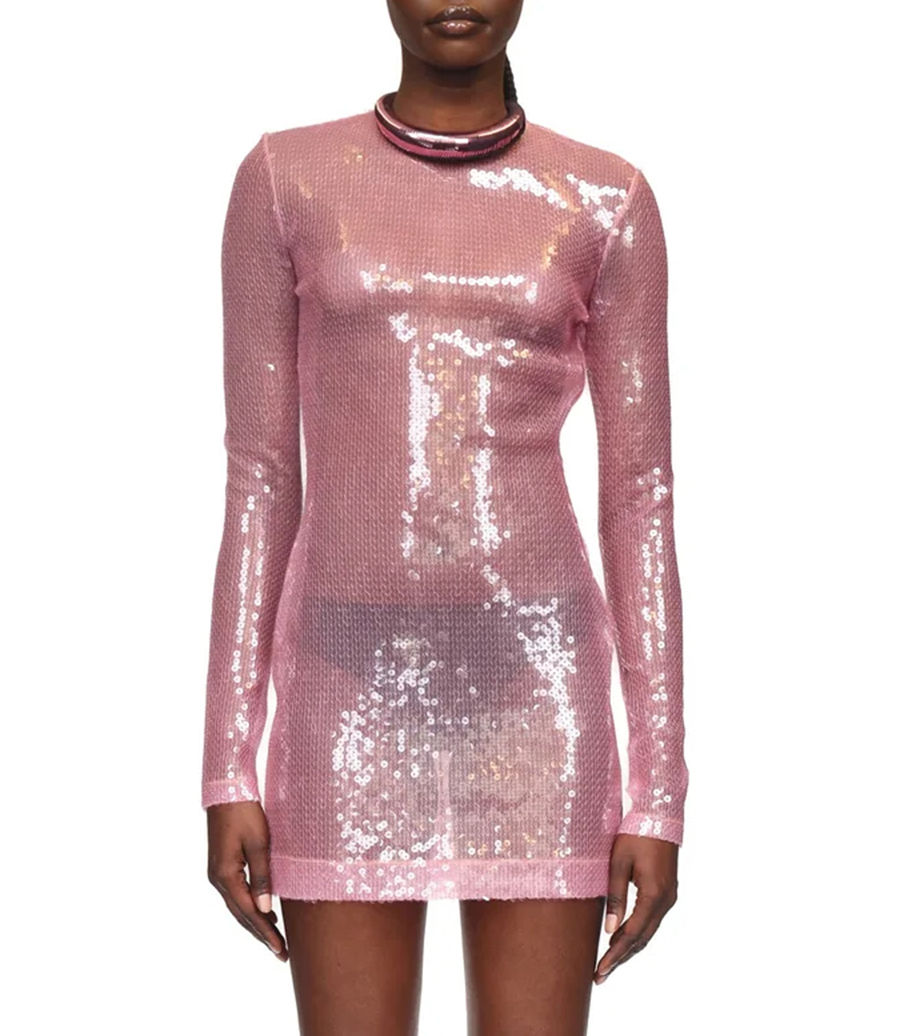 METALLIC COLLAR AND SEQUIN MINI DRESS