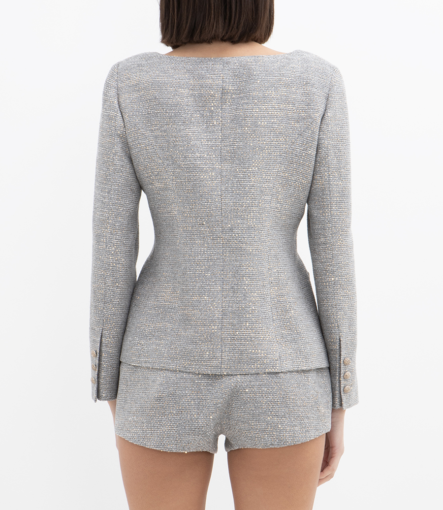 SEQUIN TWEED ROUND NECKLINE JACKET