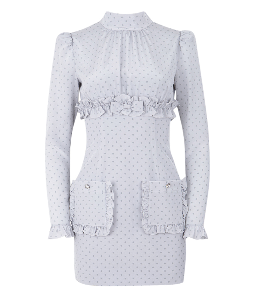 ALESSANDRA RICH - POLKA DOT PRINT  MINI DRESS WITH RUFFLES
