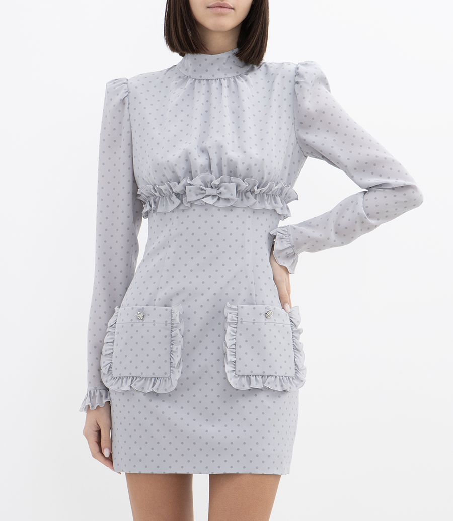 POLKA DOT PRINT  MINI DRESS WITH RUFFLES