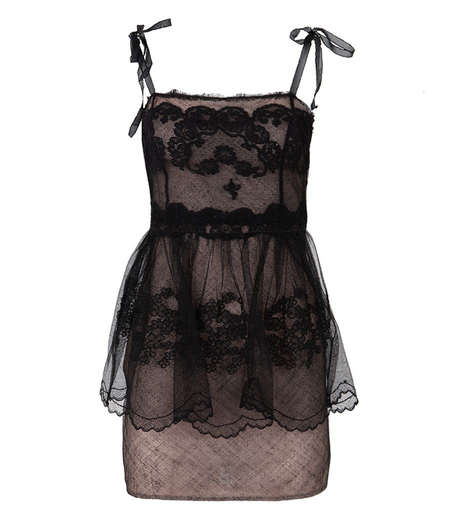 ALESSANDRA RICH - EMBROIDERED TULLE MINI DRESS WITH PEPLUM