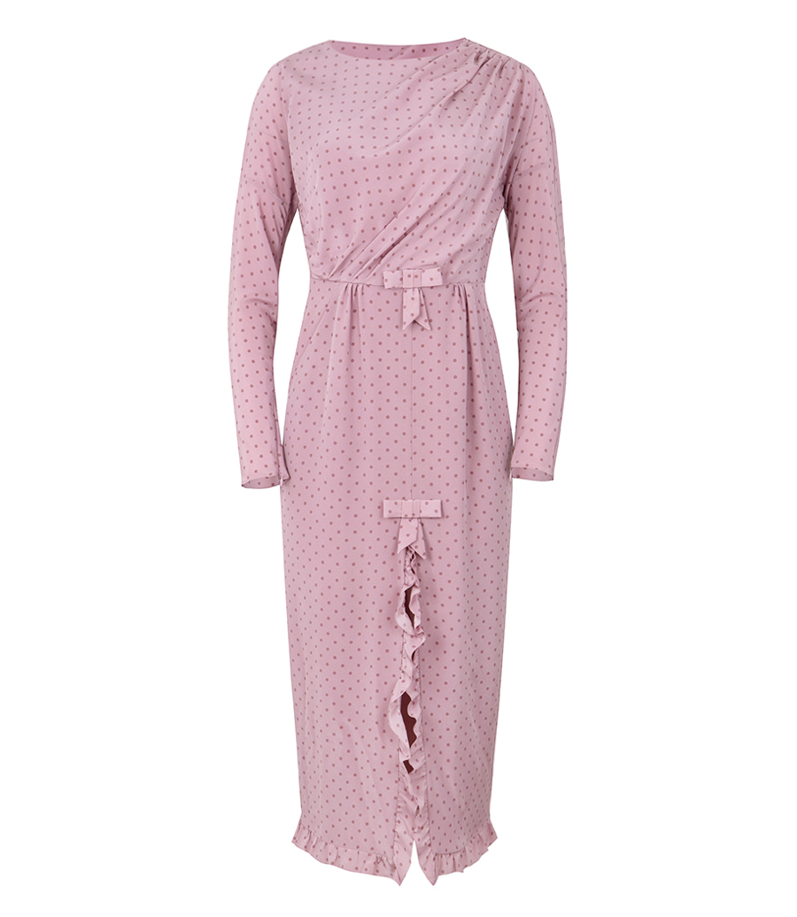 ALESSANDRA RICH - POLKA DOT PRINT DRAPED MIDI DRESS