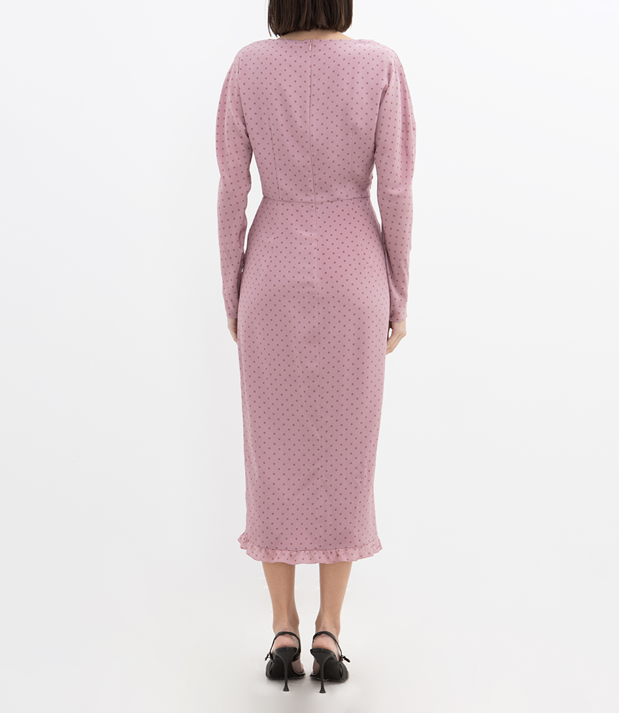 POLKA DOT PRINT DRAPED MIDI DRESS